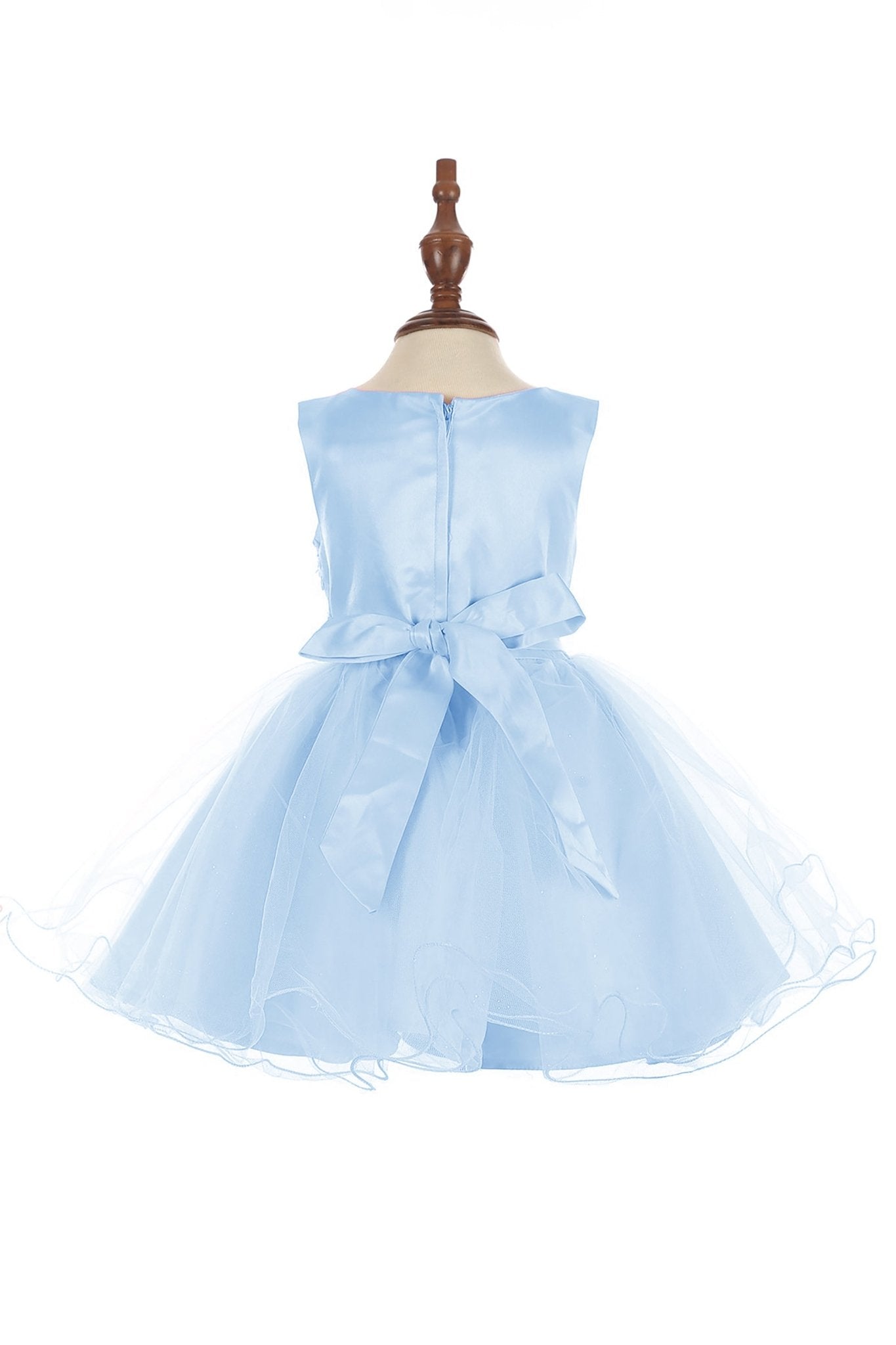 Front view of Blue Baby 3D Floral Lace Tulle flower girl dress.