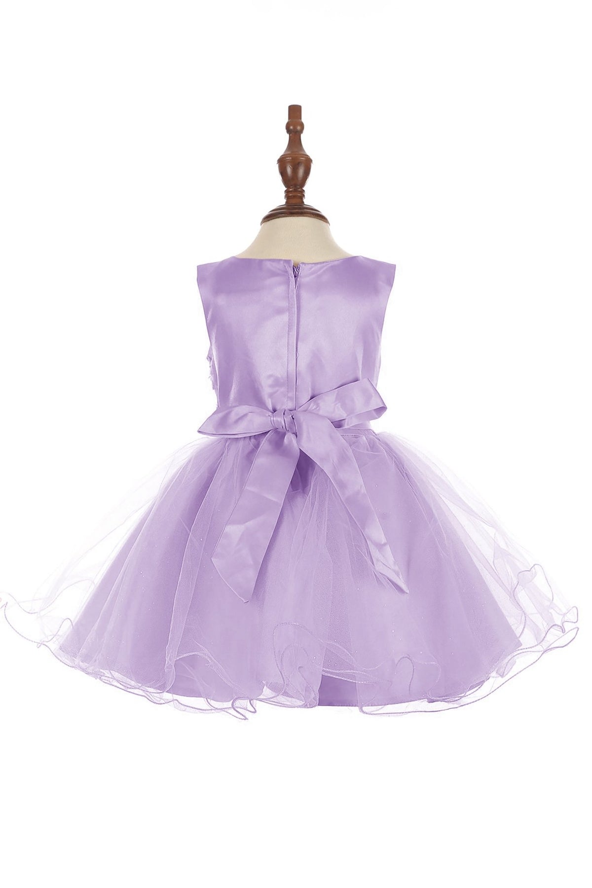Front view of Lilac Baby 3D Floral Lace Tulle flower girl dress.