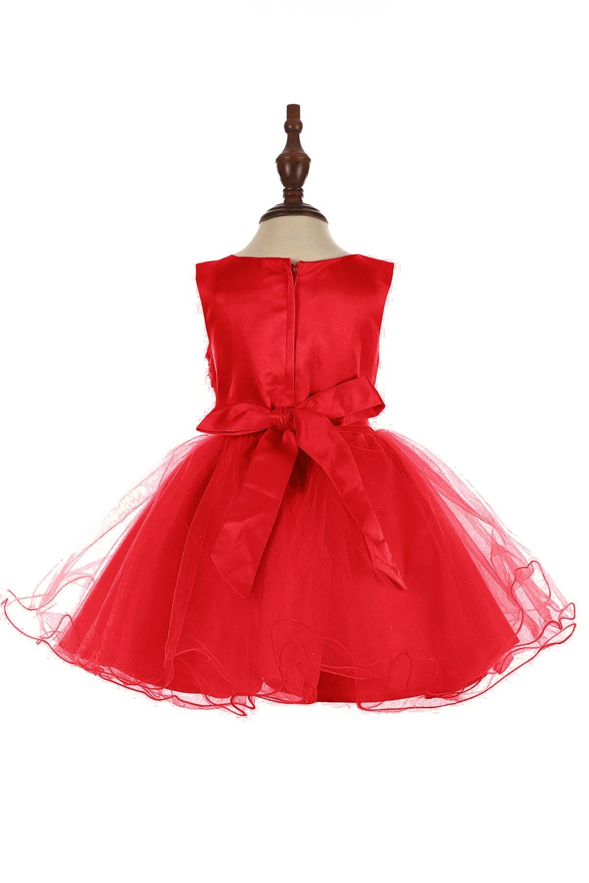 Front view of Red Baby 3D Floral Lace Tulle flower girl dress.