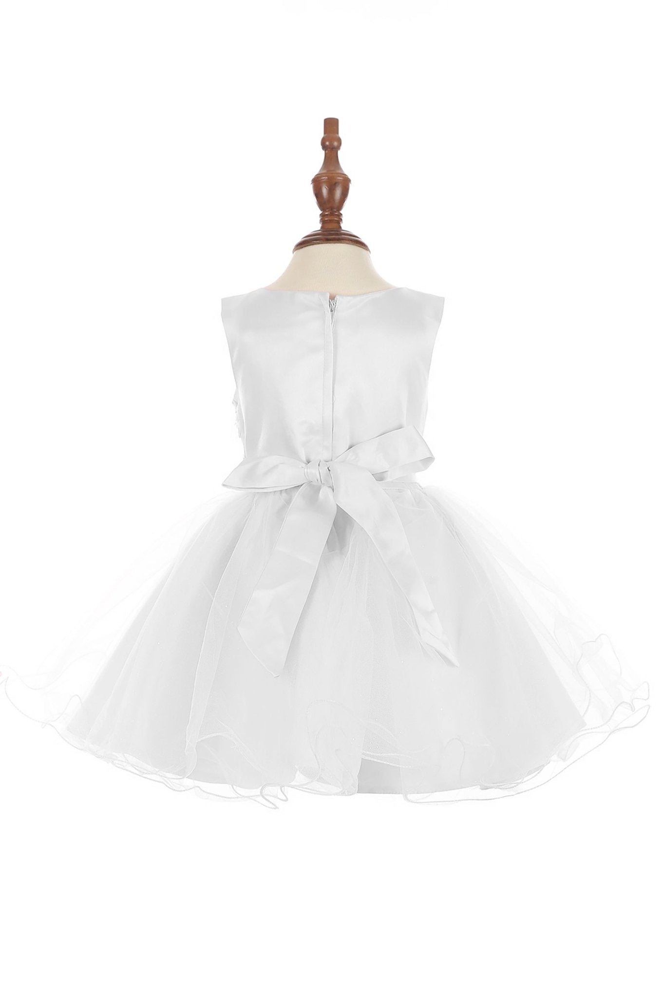 Front view of White Baby 3D Floral Lace Tulle flower girl dress.