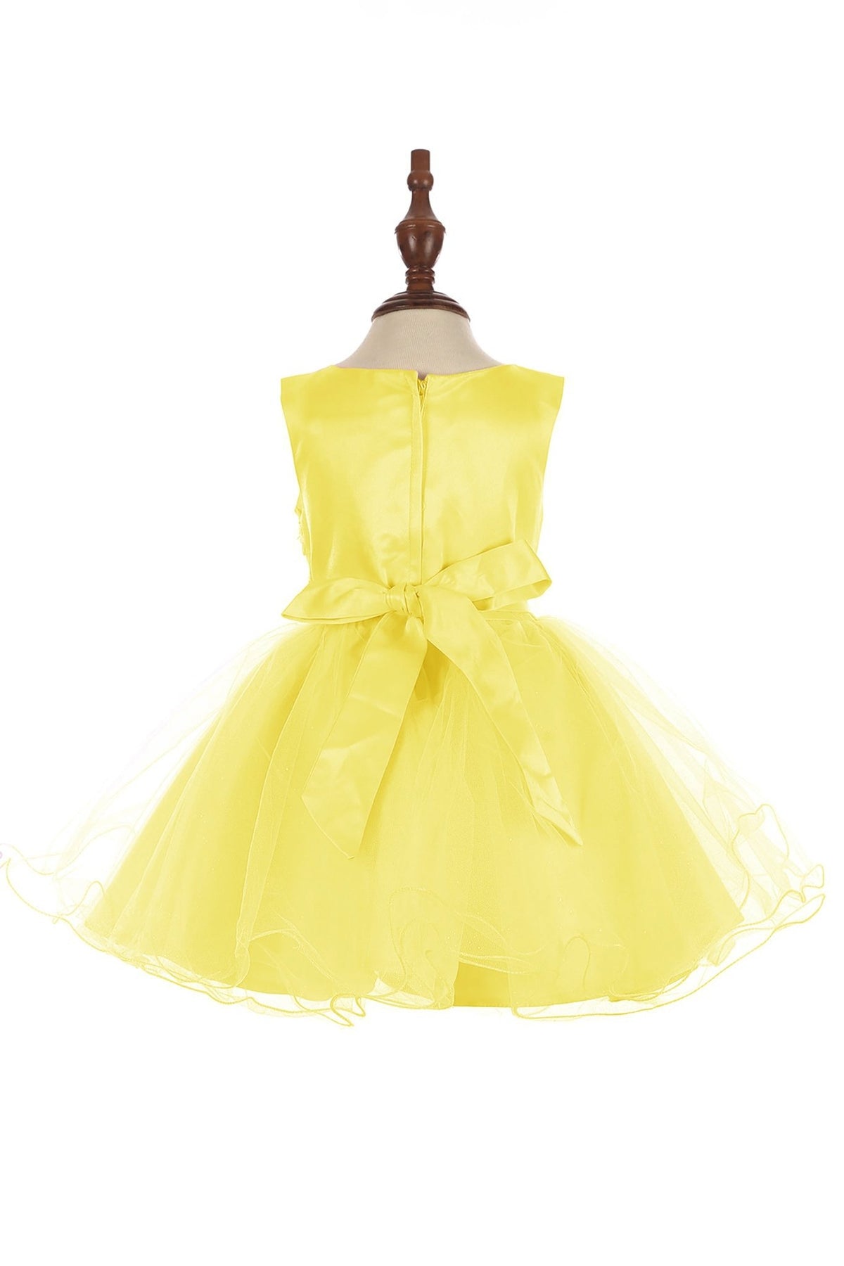 Front view of Yellow Baby 3D Floral Lace Tulle flower girl dress.