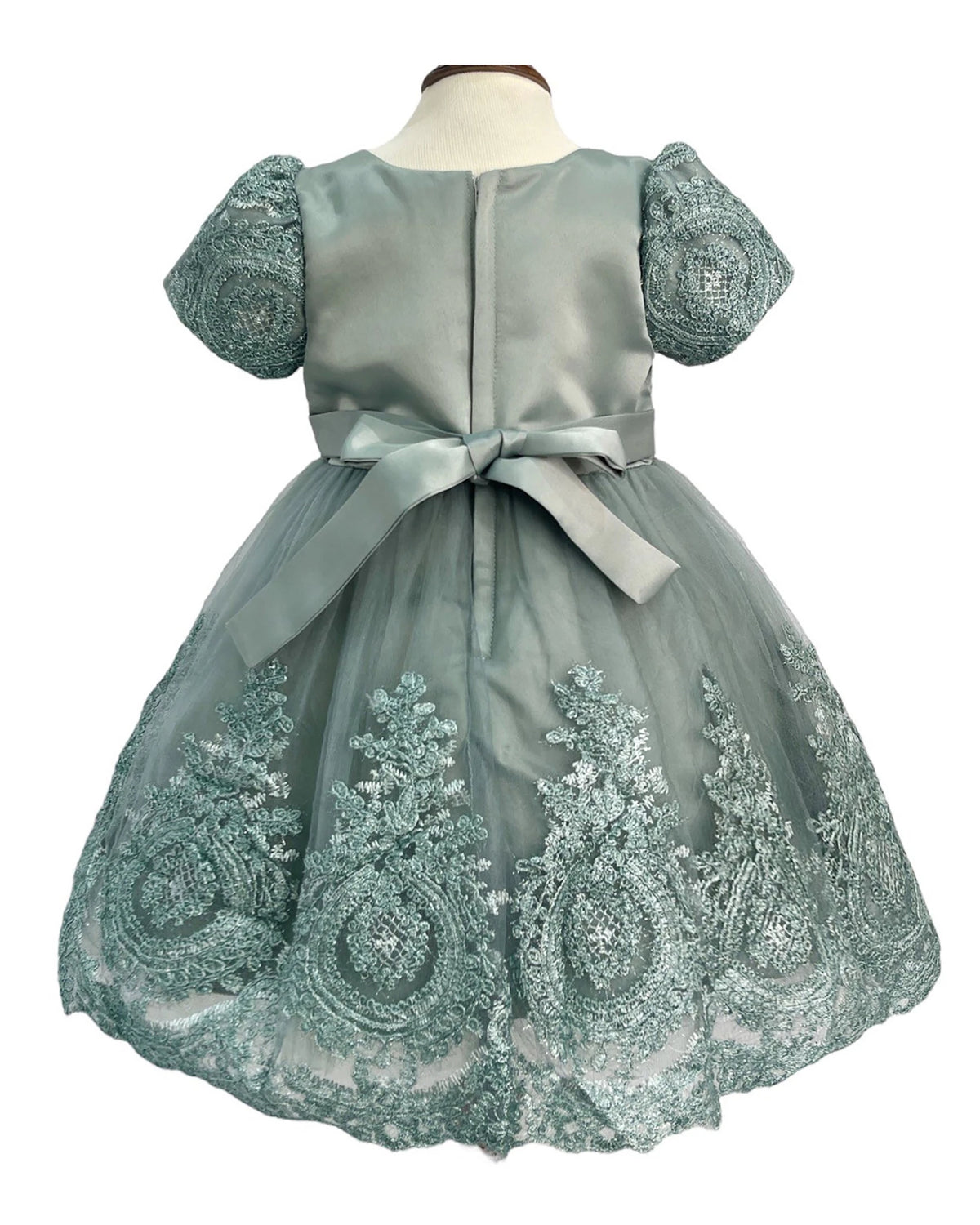 Green sage embroidered flower girl dress.