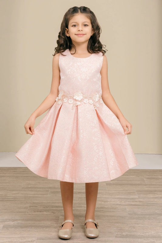 Accented a softly pleated skirt adds character to this Pink kids party dress.