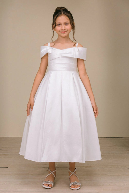 Showcasing with a folded off-shoulder neckline, this Off-White kids party dress displays elegant detail.