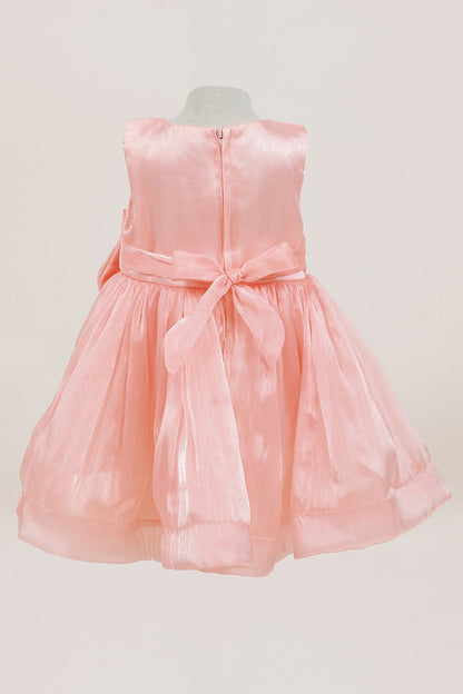 Pink dress back view highlighting full skirt and elegant silhouette