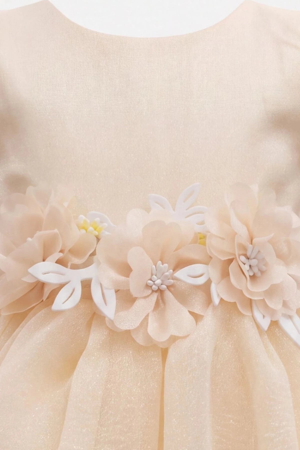 Detailed short puff sleeves complements the Ivory kids dress.