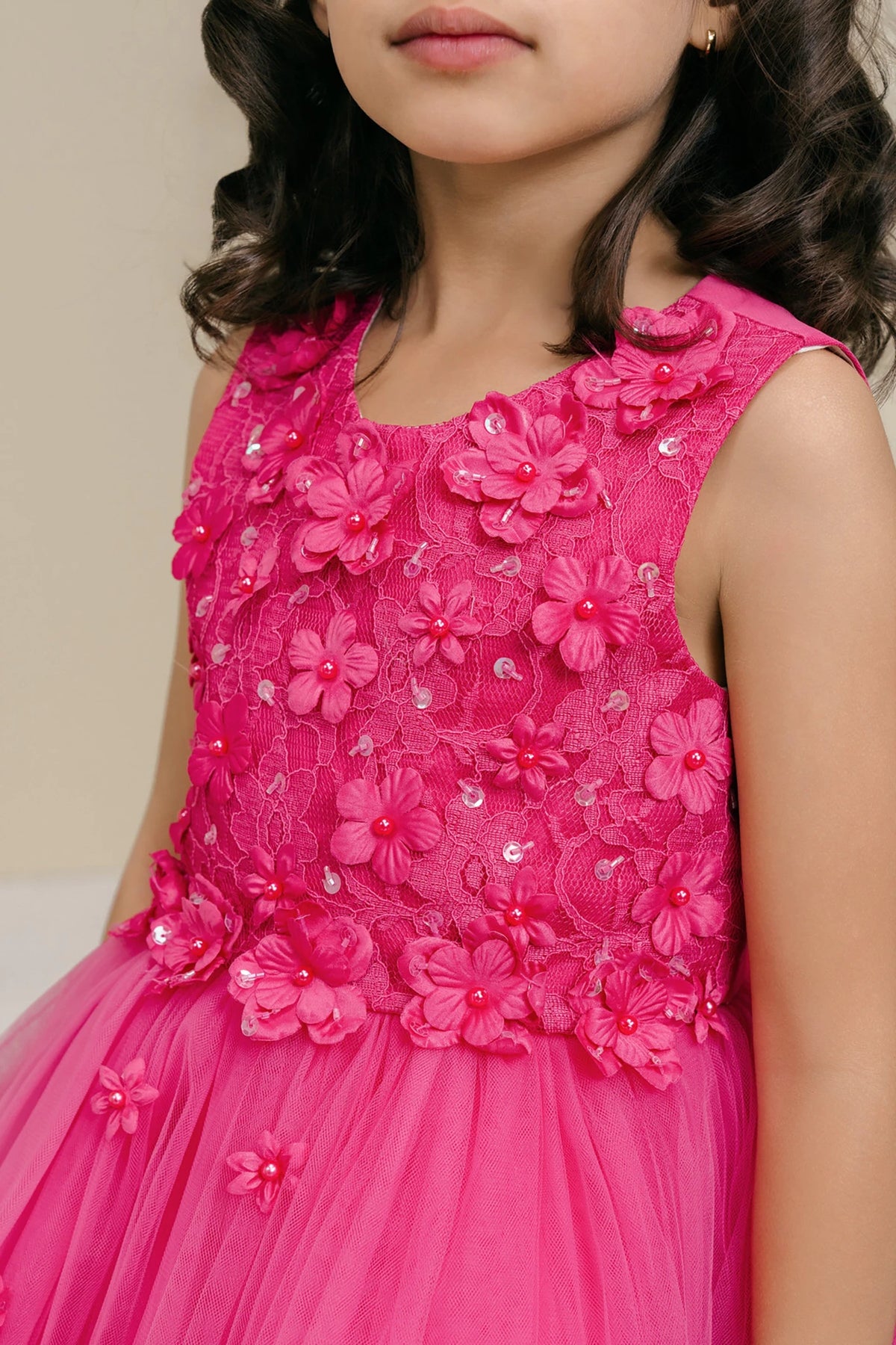Fuchsia floral flower girl dress.