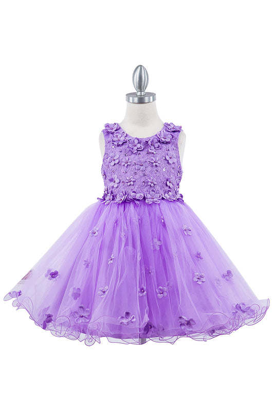 Sleeveless Elegant Tulle Dress Adorned with 3D flowers front view