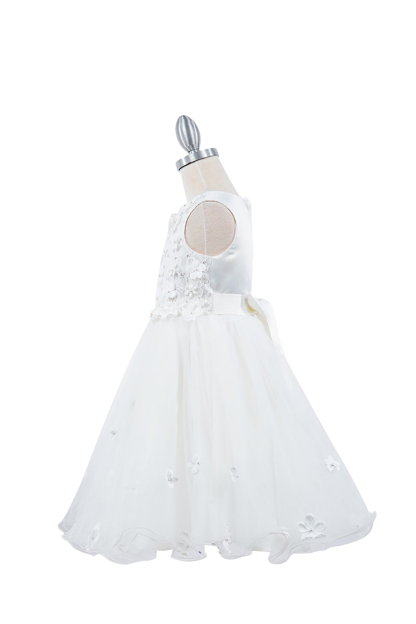 Sleeveless Elegant Tulle Dress Adorned with 3D flowers - side view