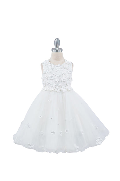 Sleeveless Elegant Tulle Dress Adorned with 3D flowers - front view