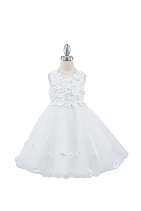 Sleeveless Elegant Tulle Dress Adorned with 3D flowers - front view