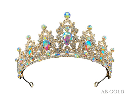 Mini Quince Tiara | 14 Colors | Quinceañera Antique Kids Rhinestone Tiara  - AB gold crown with rainbow colored jewels