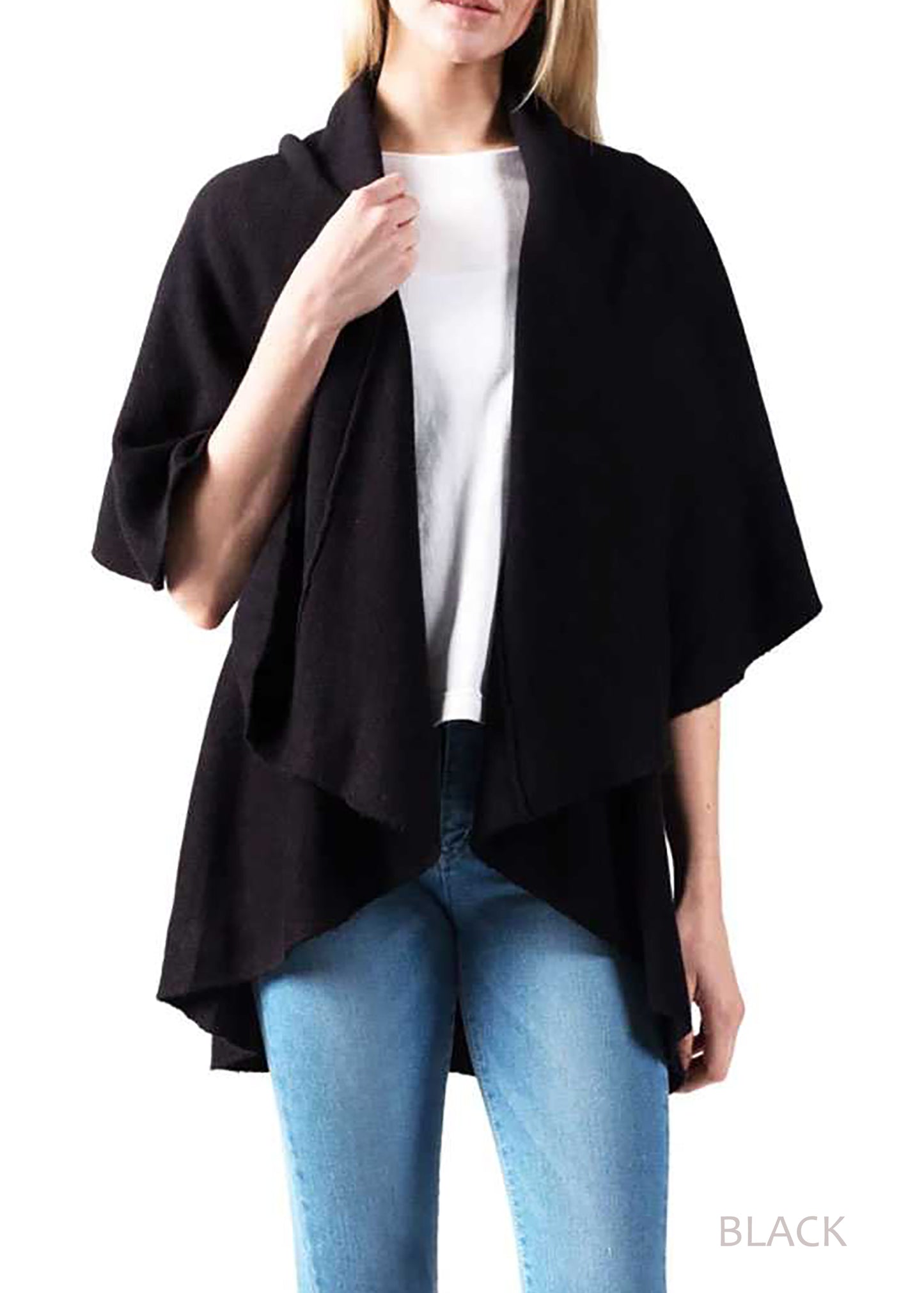 Women 4-in-1 Winter Basic Shawl Vest - woman wearing black shawl vest