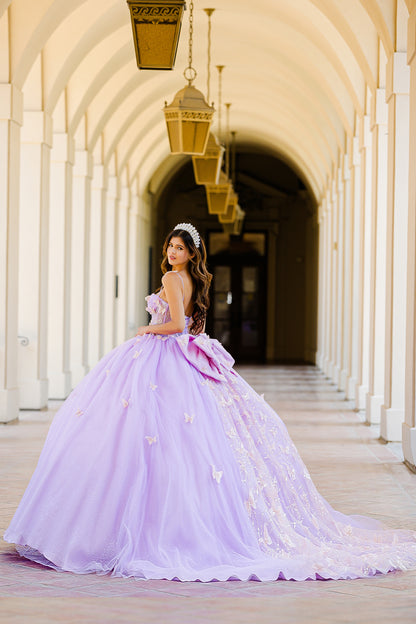 Quinceañera | Lilac Corset Bodice Two-tone Butterfly Ballgown | Laia dress | 2 Colors Available side back