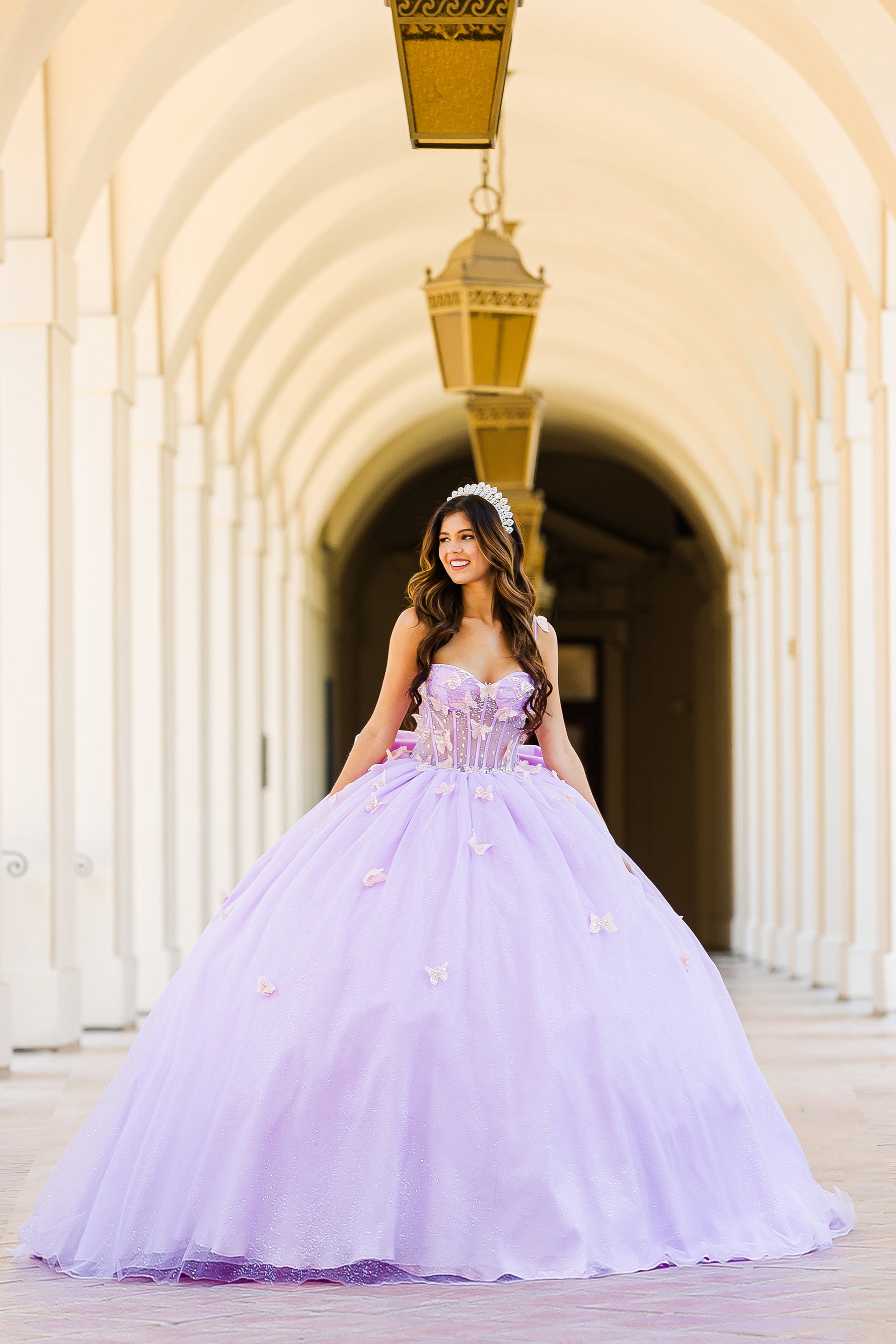 Quinceañera | Lilac Corset Bodice Two-tone Butterfly Ballgown | Laia dress | 2 Colors Available front view