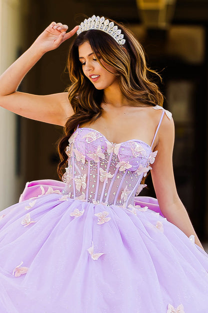 Quinceañera | Lilac Corset Bodice Two-tone Butterfly Ballgown | Laia dress | 2 Colors Available front with tiara