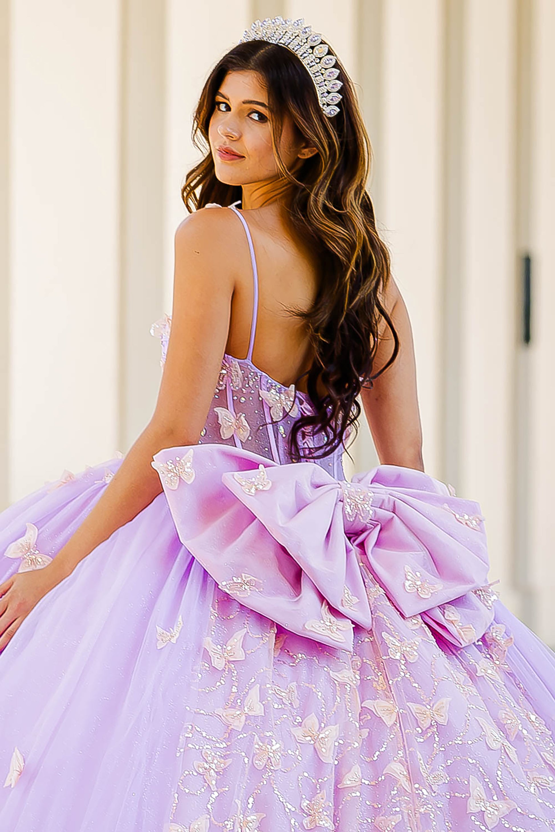 Quinceañera | Lilac Corset Bodice Two-tone Butterfly Ballgown | Laia dress | 2 Colors Available back zoom