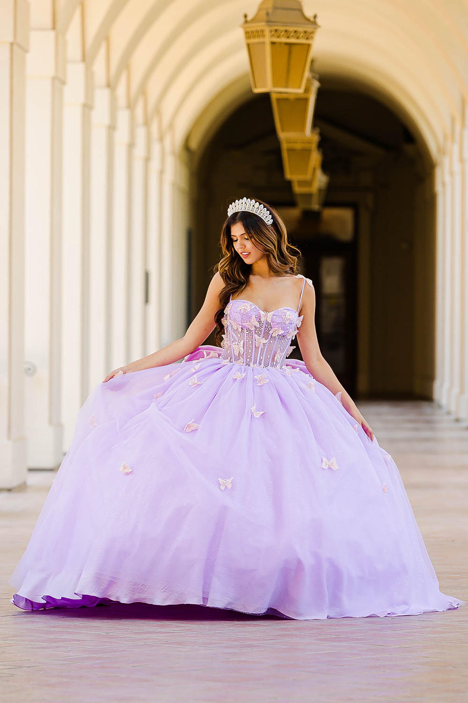 Quinceañera | Lilac Corset Bodice Two-tone Butterfly Ballgown | Laia dress | 2 Colors Available front whole view