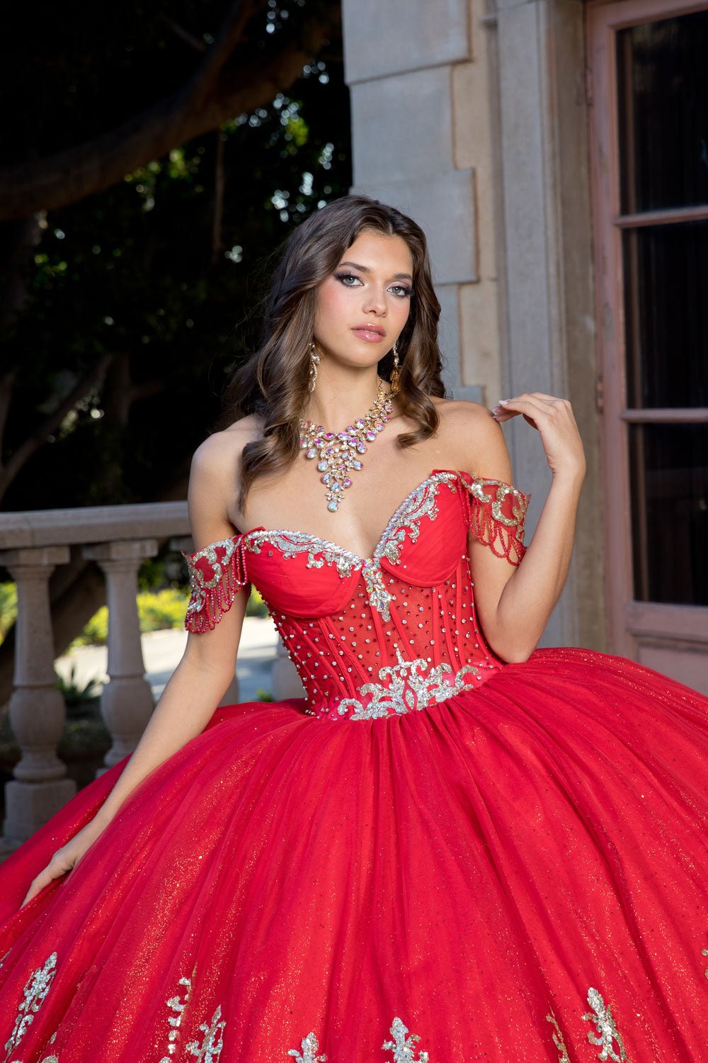 Gorgeous Red Ball Gown with Gems and Removable Sleeves 2XL / Red Gorgeous Red Ball Gown with Gems and Removable Sleeves 2XL / Red