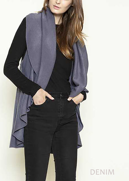 Women 4-in-1 Winter Basic Shawl Vest - woman wearing denim color shawl vest