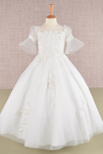 White floral dress on a mannequin against a light background back view