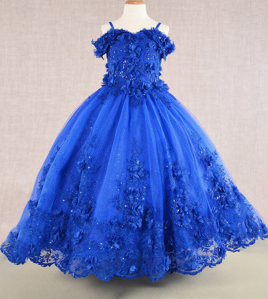 royal blue kid dress  with floral detail