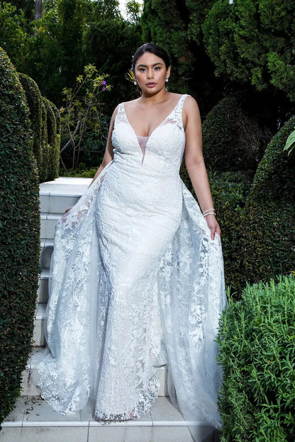 Ivory Glitter Mermaid Wedding Dress Illusion V - Neck