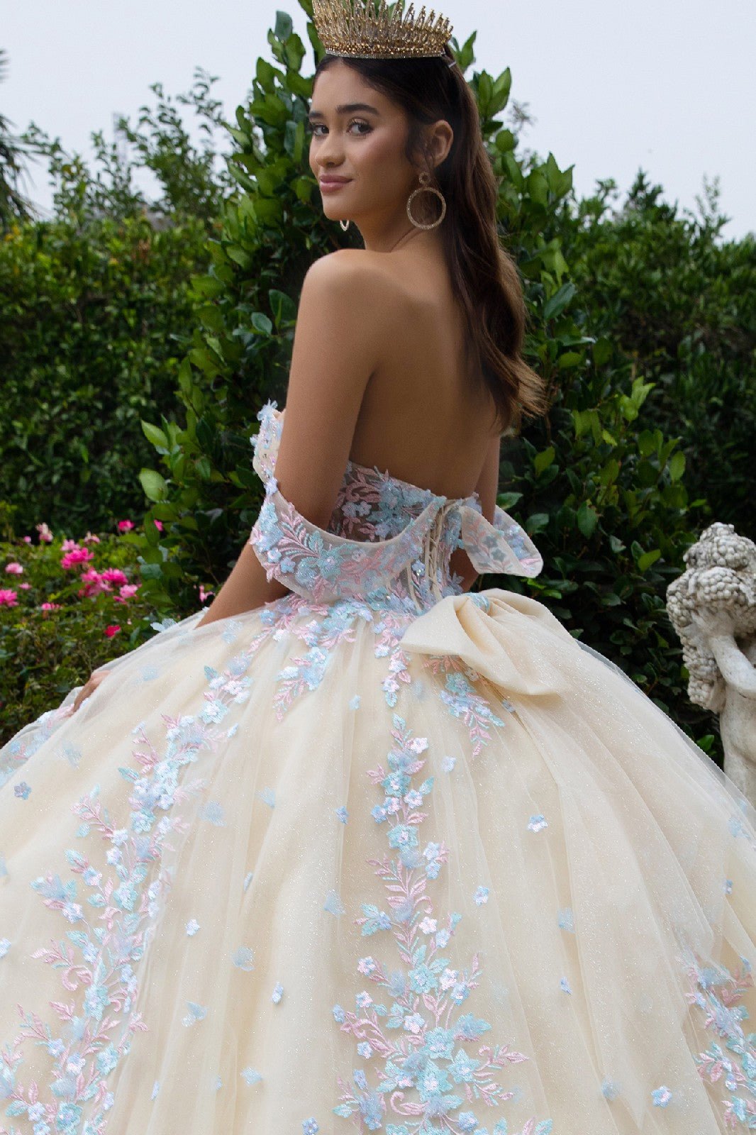 Champagne Quinceañera Dress with 3D Floral Applique 3XL / Champagne
