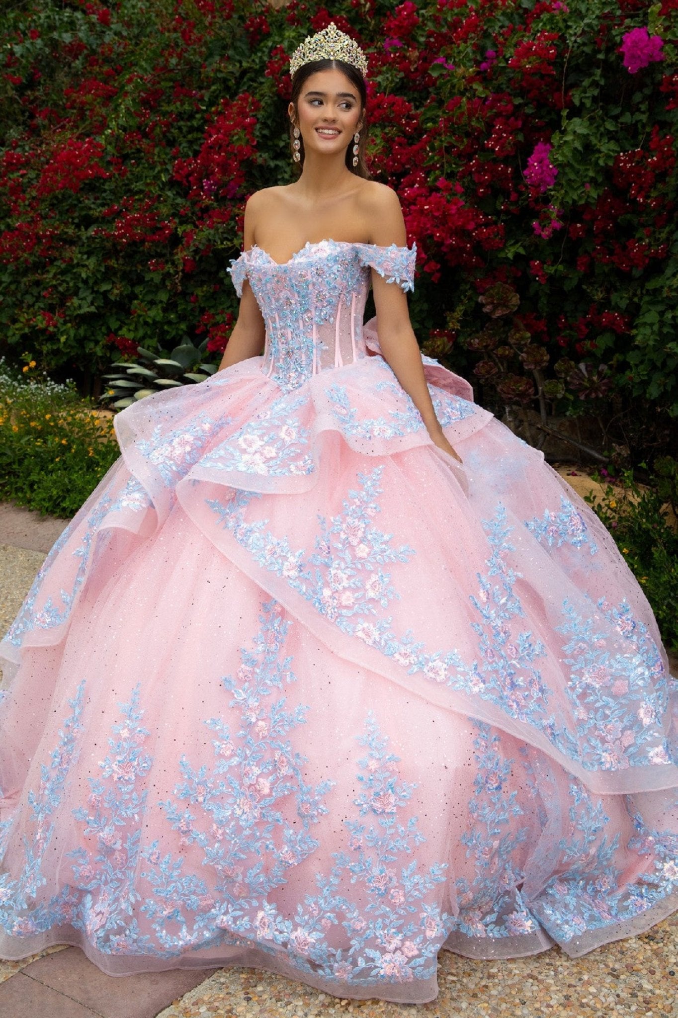 Quinceañera | Blush Ball Gown with Detachable Bow Skirt and Ruffle Overdress 