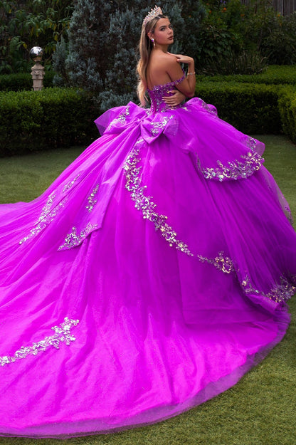 Layered Ruffle Purple dress showing the back with embroidery