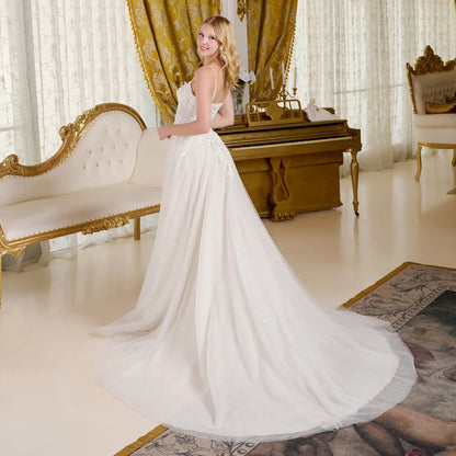 Radiant A - Line Wedding Dress with Boat Neckline, Beaded Spaghetti Straps & Glitter Underlayer