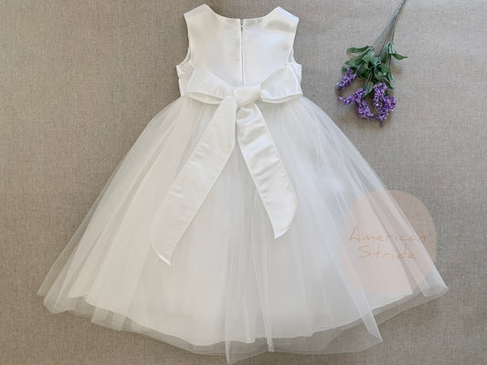USA Made | Flower Girl 4 - Layer Tulle Dress with Detachable Belt – Handmade Crystal Detail