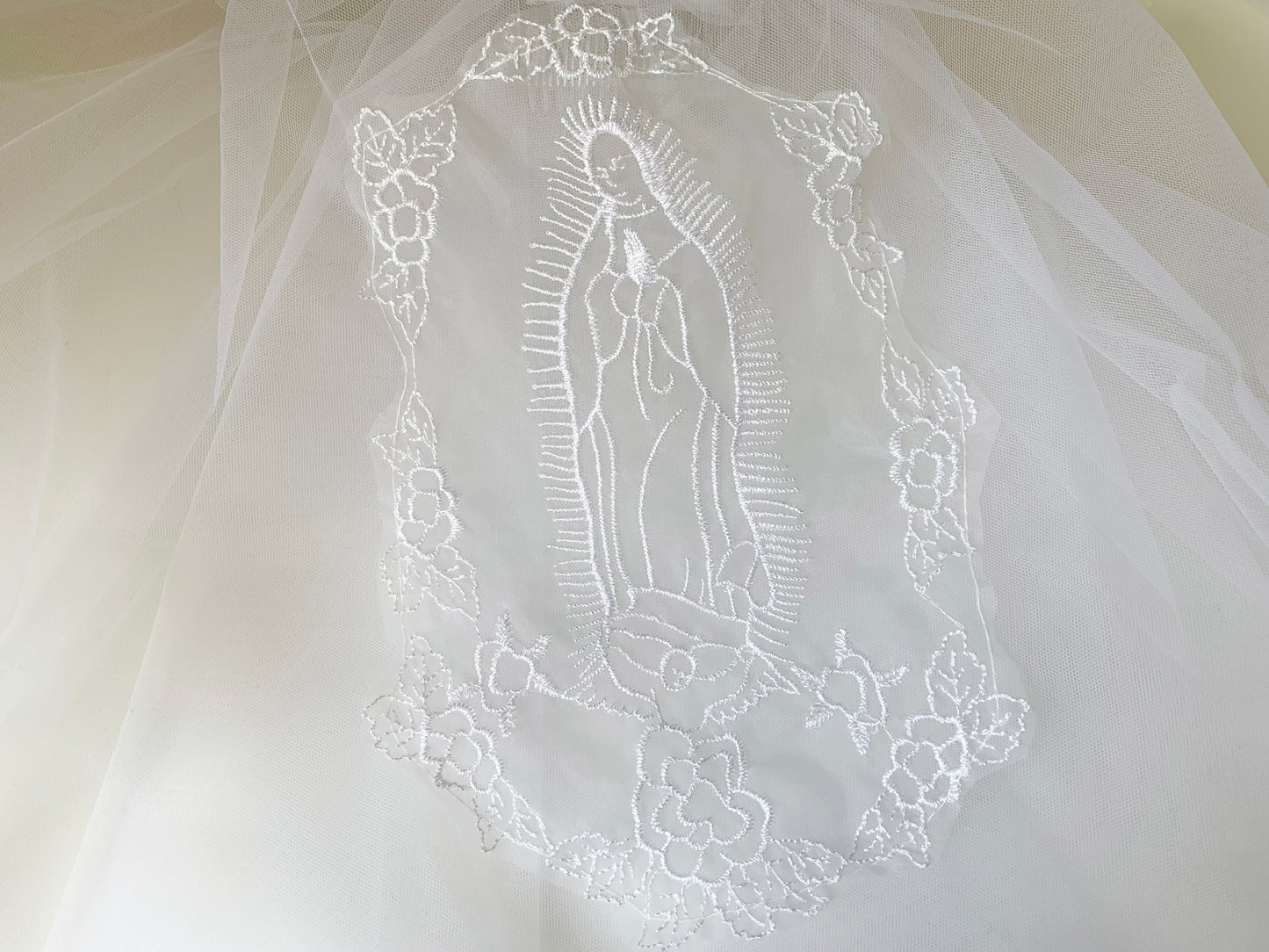 Handmade First Communion Our Lady of Guadalupe Veil detailed view of pattern