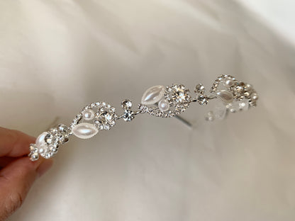 Bridal Crystal and Pearl Headpiece | Silver Rhinestone Wedding Hair Accessory