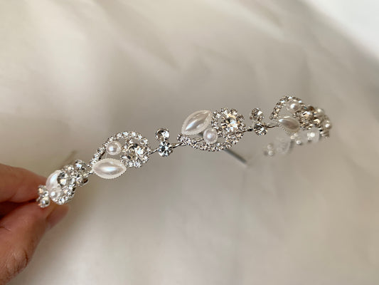Bridal Crystal and Pearl Headpiece | Silver Rhinestone Wedding Hair Accessory