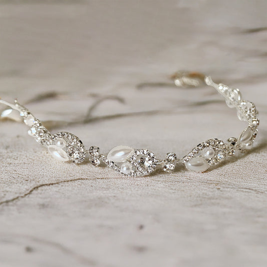 Bridal Crystal and Pearl Headpiece | Silver Rhinestone Wedding Hair Accessory