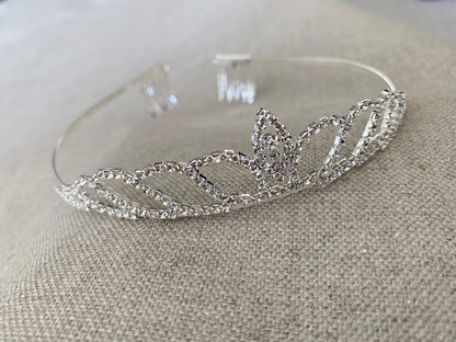 Flower Girl Crystal Tiara | Rhinestone First Communion Headpiece - silver color front view