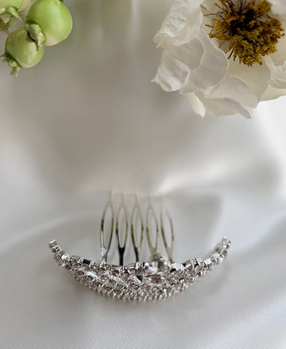 Mini Silver Rhinestone Tiara Hair Comb | Flower Girl Tiara - top view showing comb