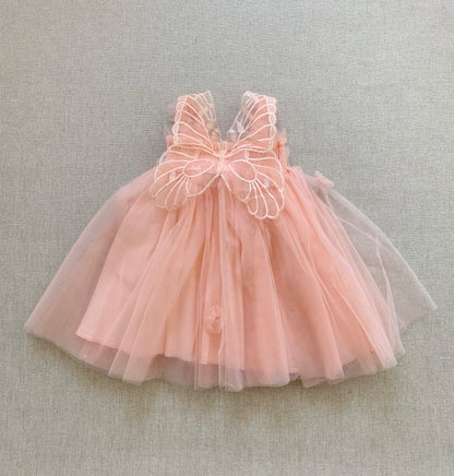 Baby Blush Butterfly Wings Lace Tulle Dress | Baby Special Occasion Dress I Flower Girl Dress - back of dress view