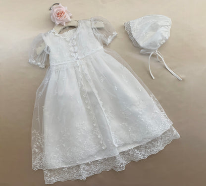 Baby Vintage Lace Dress with a Bonnet Hat | Baby Special Occasion Baptism Christening dress