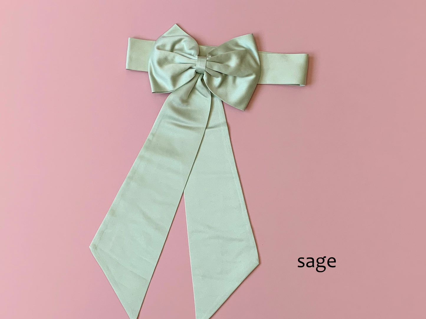 Flower Girl Adjustable Big Bow Satin Belt | Kid Ribbon Sash | 13 Colors Available - sage color different view