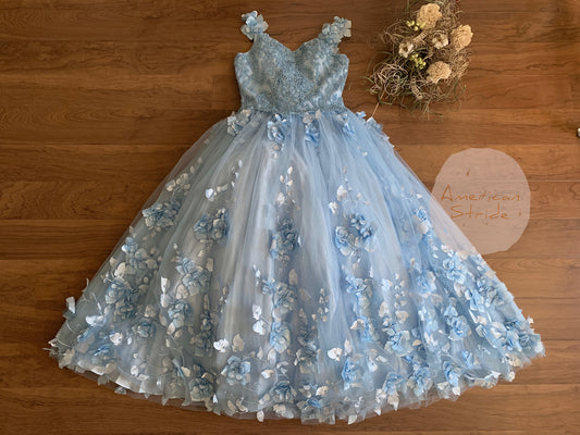 Mini Quince | Blue 3D Flower, Stone and Pearl 3 Anos Mini Quinceanera Dress with Detachable Cape | Harper dress | 4 Colors front