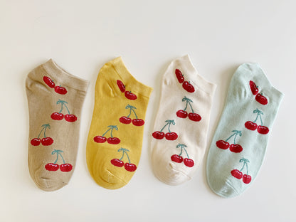 4 Pairs of Cute Cherry No-Show Socks for Junior and Adult | Gift for Her