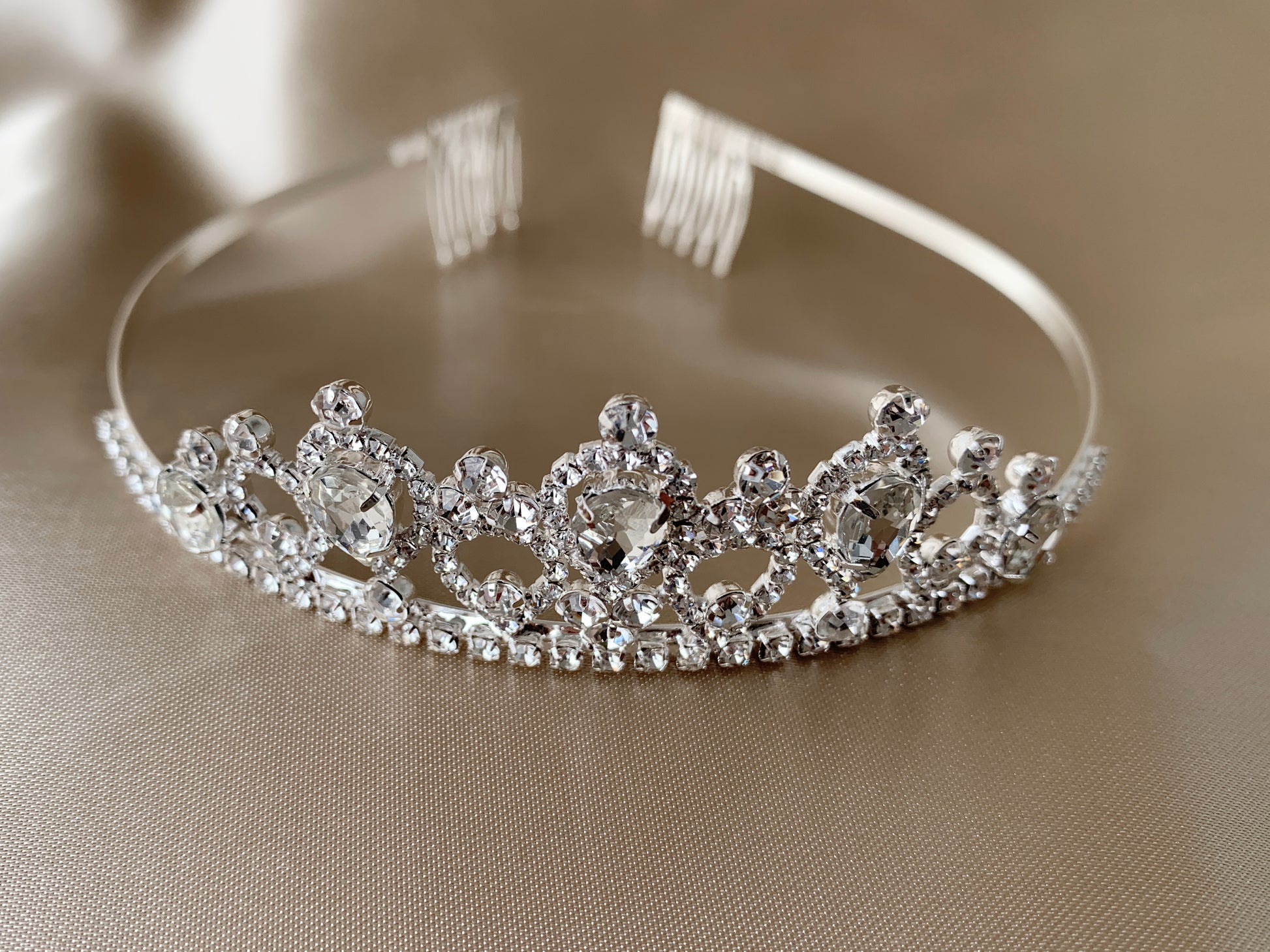 Silver Flower Girl Rhinestone Crystal Tiara | First Communion Headpiece - front view of headpiece