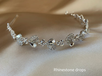 Bridal Crystal and Pearl Headband | Wedding Headpiece | Bridal Rhinestone Headband drops