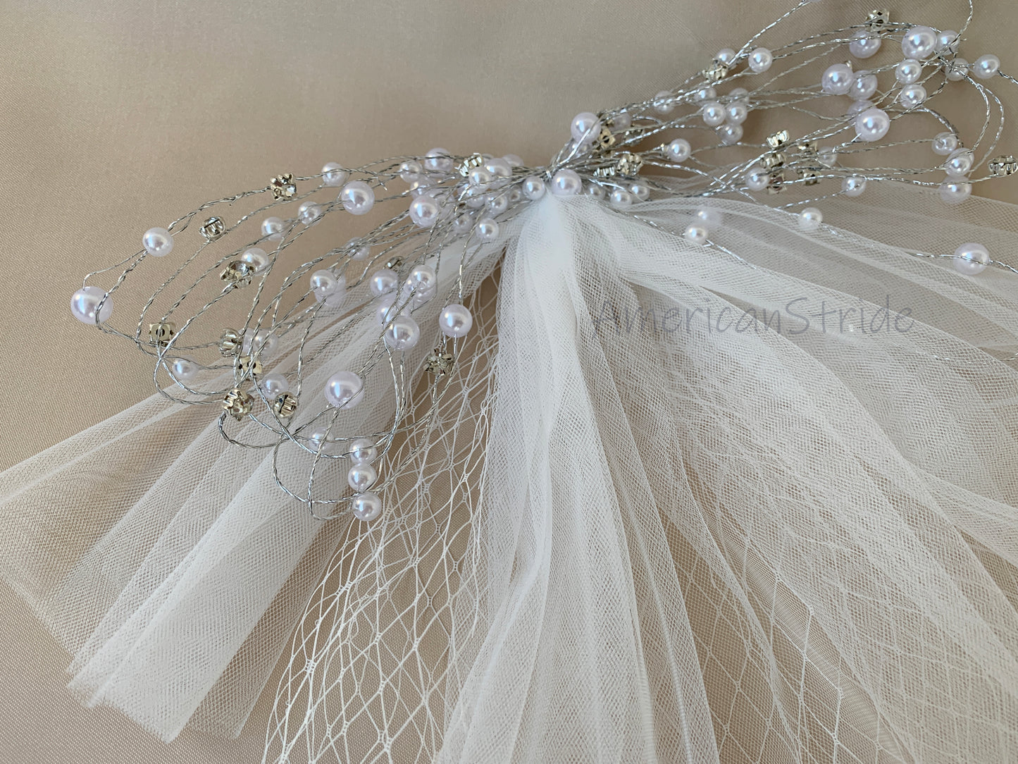 Handmade Flower Girl Veil | Pearl and Rhinestone Communion Veil Pin