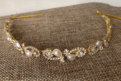 Bridal Crystal and Pearl Headband gold front