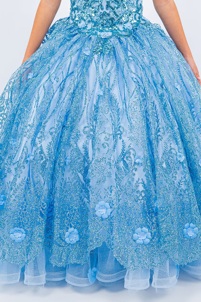 Mini Quince | Blue Embroidered Ombre Multiple Tulle Layer skirt w/ Lace Appliques, Sweep train 3 Anos Dress | Aaliyah dress skirt zoom