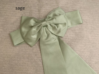 Flower Girl Adjustable Big Bow Satin Belt | Kid Ribbon Sash | 13 Colors Available - sage color