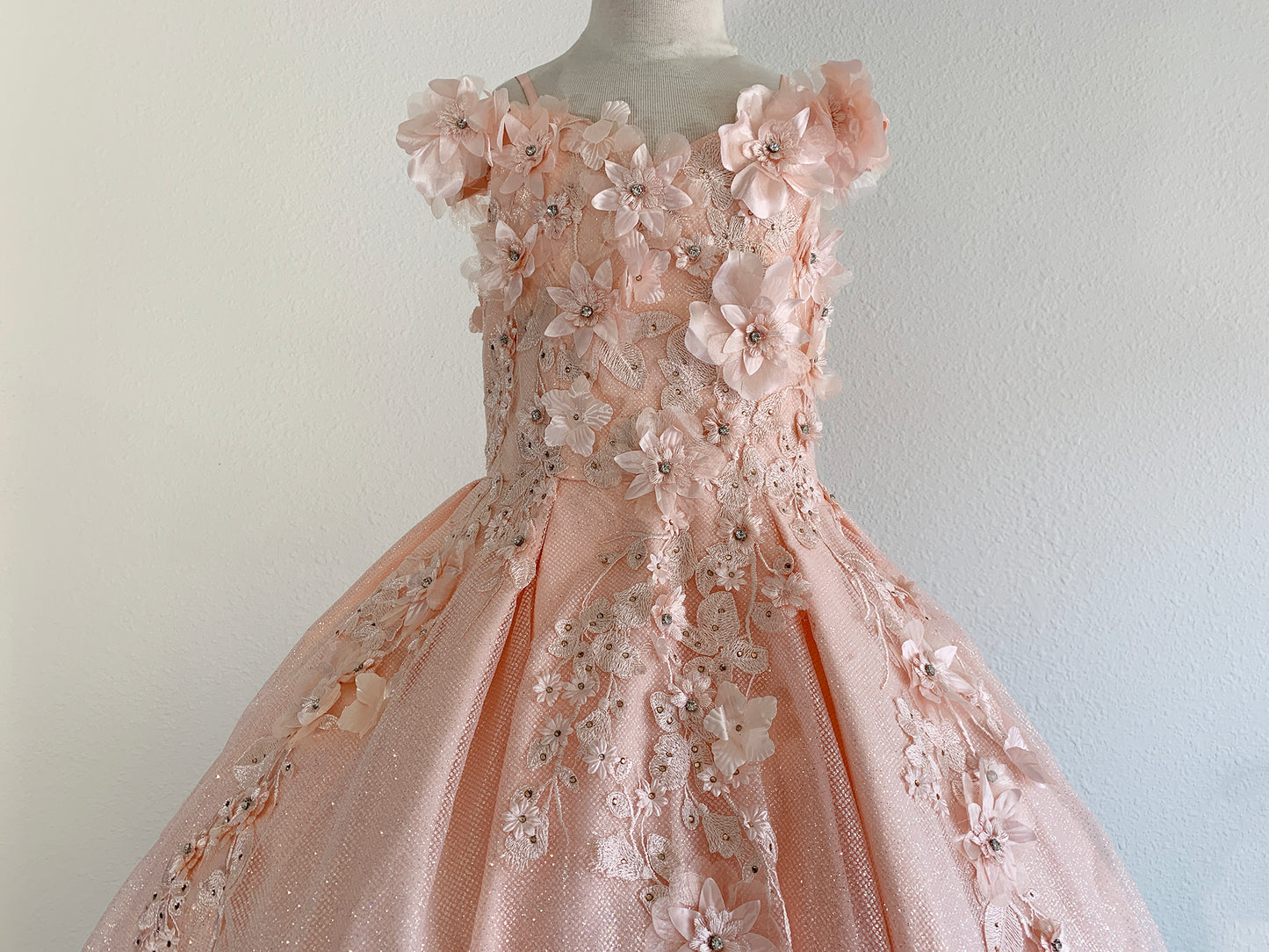 Mini Quince | Blush Elegant 3D Stone, Pearl Embellishments Mini Quinceanera 3-Anos Ballgown | Anaya dress | 6 Colors Available front zoom view